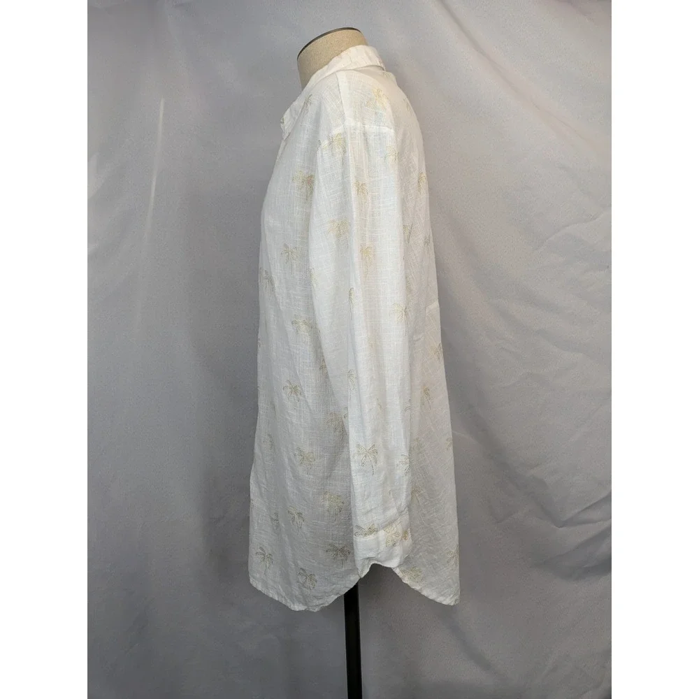 Palm Tree Tropical Resort Beach White‎ Gold Button Up Shirt Tunic blue island XL